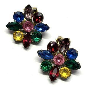 Vintage Estate Rhinestone Flower Earrings